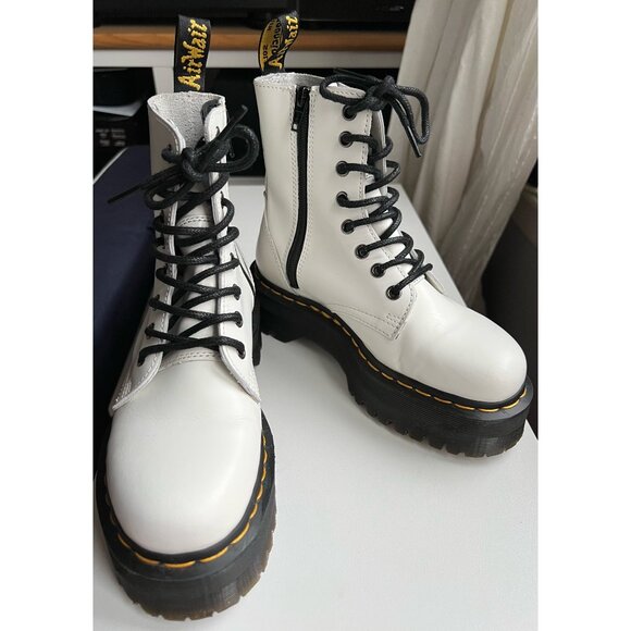 DR. MARTENS Jadon 8-Eye Boot - White Polished Smooth Leather - Picture 2 of 8